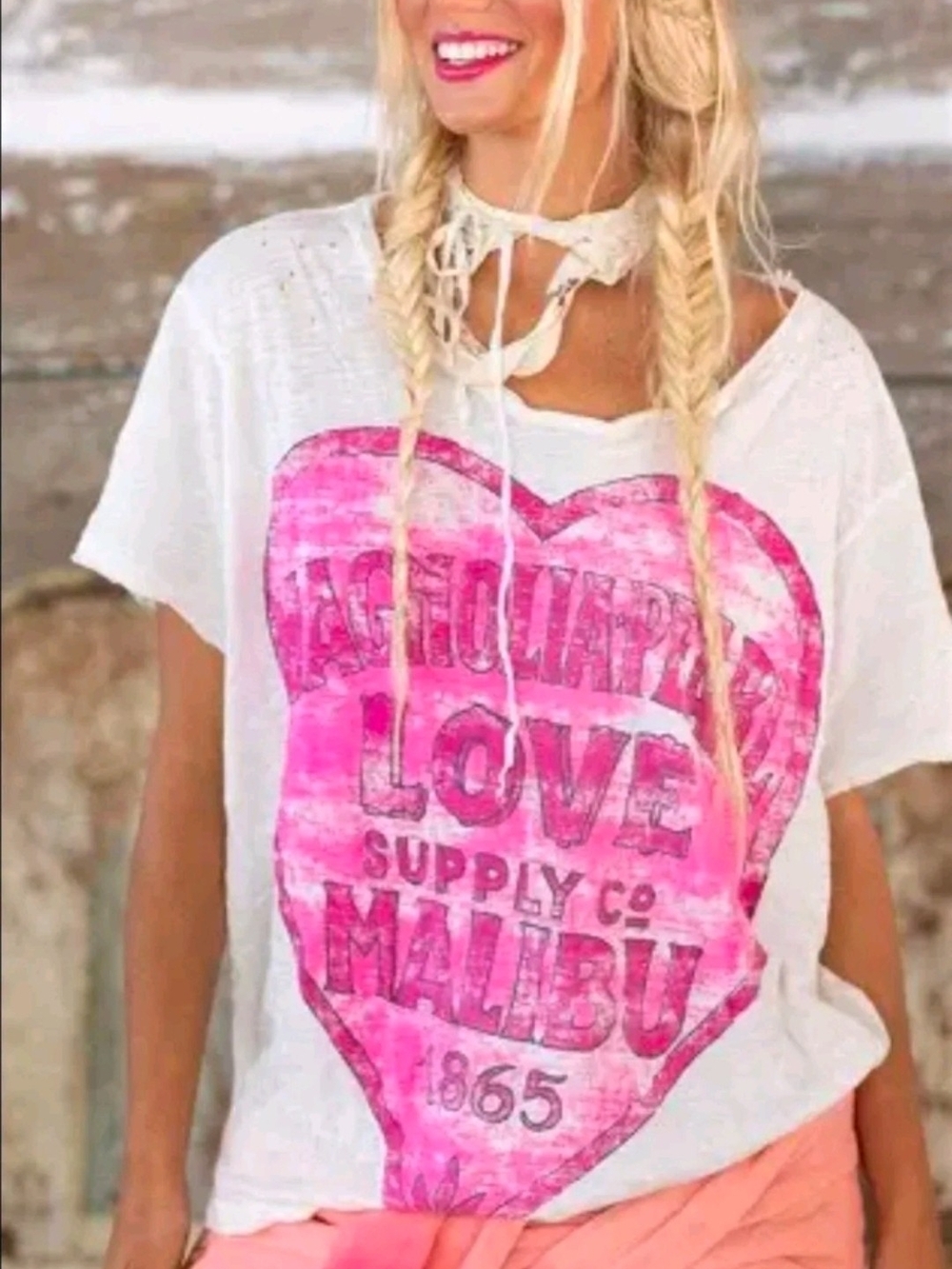 Magnolia Pearl White Tee with Pink Heart Graphic